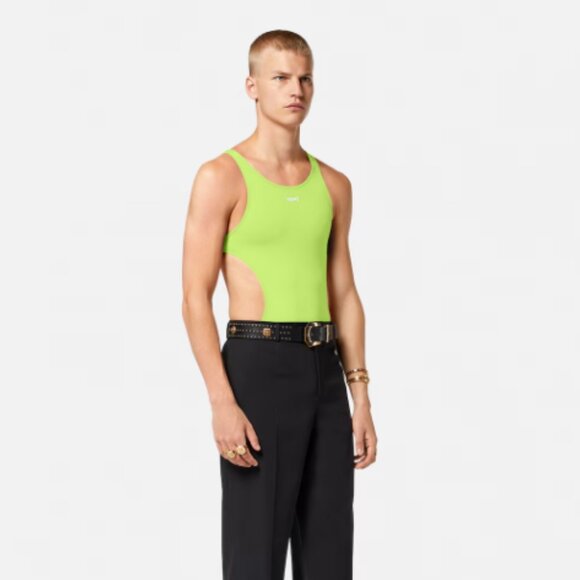 NWT Versace Men's One Piece Lime BRAT Neon Green Swimsuit Bodysuit in size 4 - Picture 2 of 5